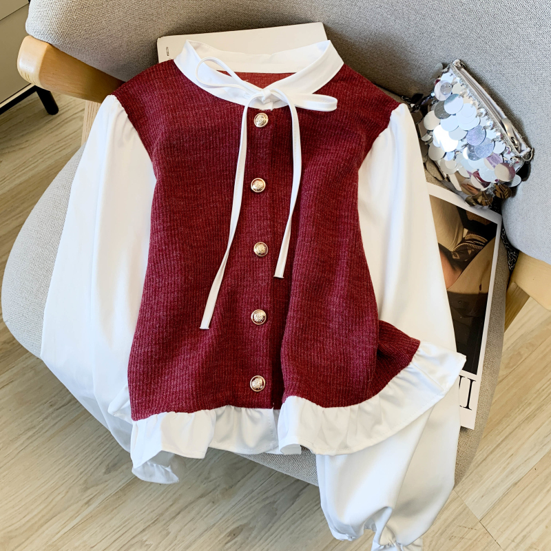 France style bottoming shirt Pseudo-two small shirt