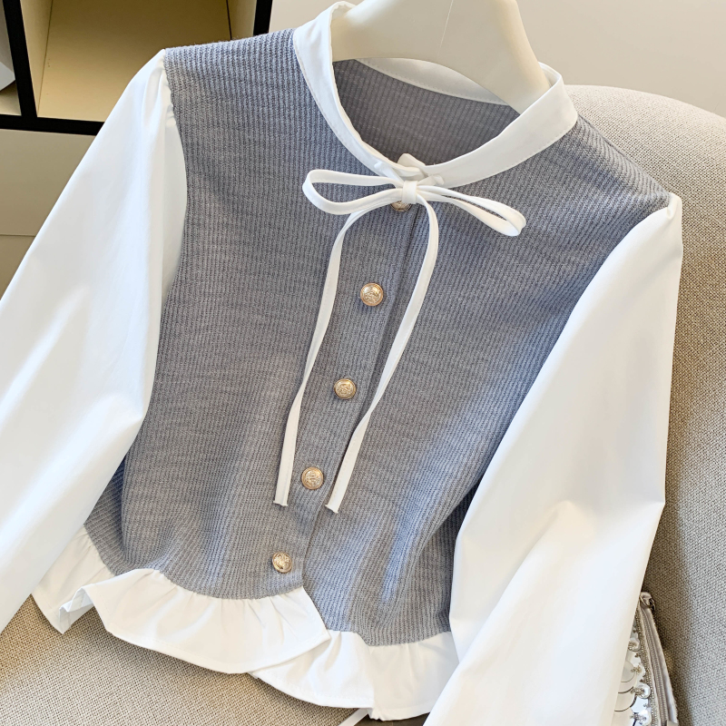 France style bottoming shirt Pseudo-two small shirt