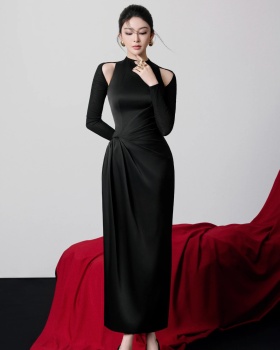 Elegant chouzhe fold dress satin splice formal dress