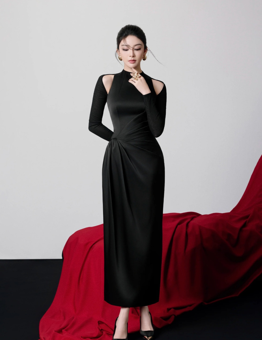 Elegant chouzhe fold dress satin splice formal dress