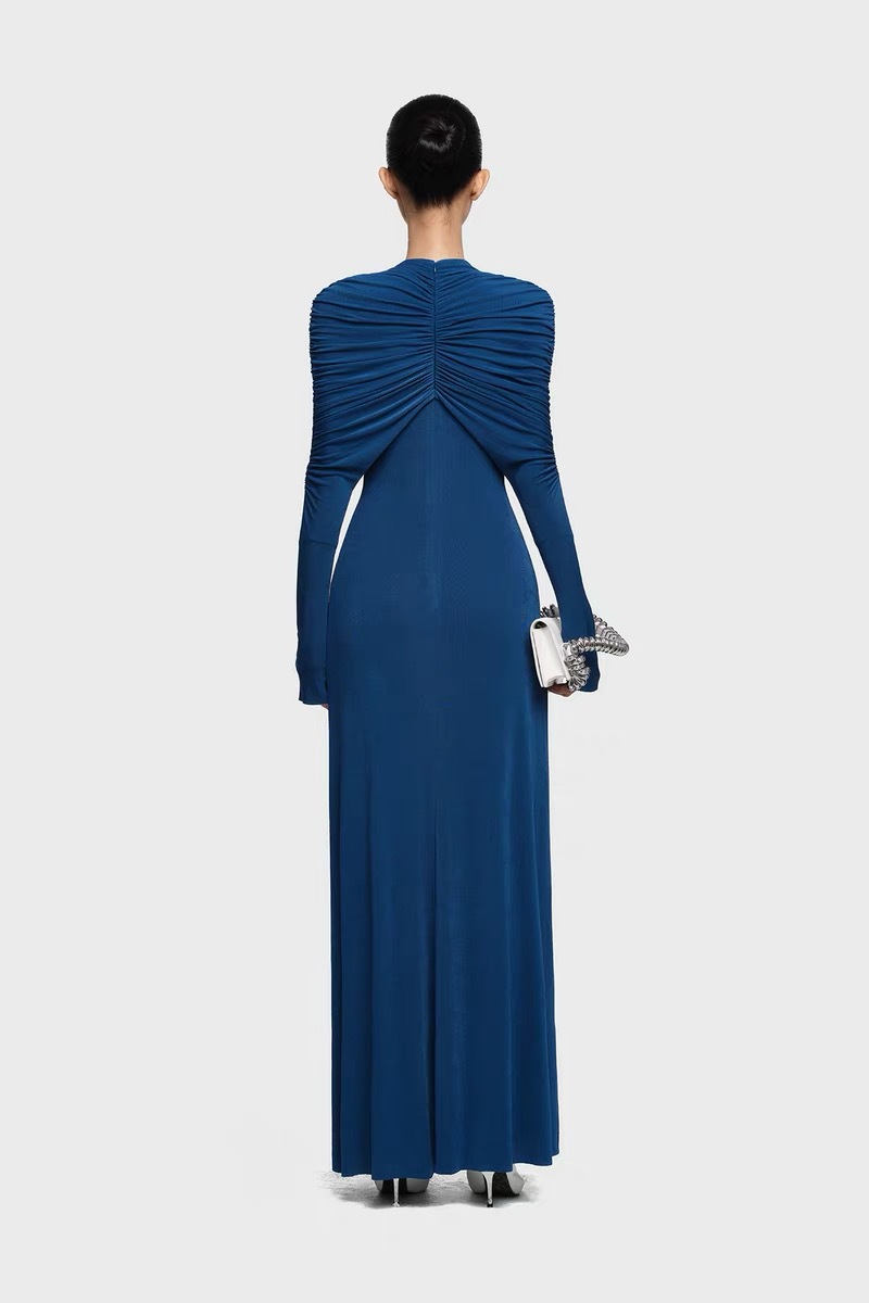 Ladies pure slim long dress asymmetry knitted fold dress