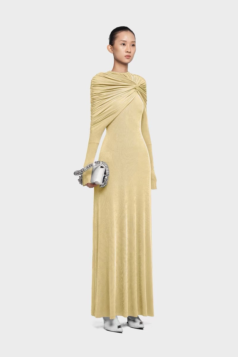 Ladies pure slim long dress asymmetry knitted fold dress