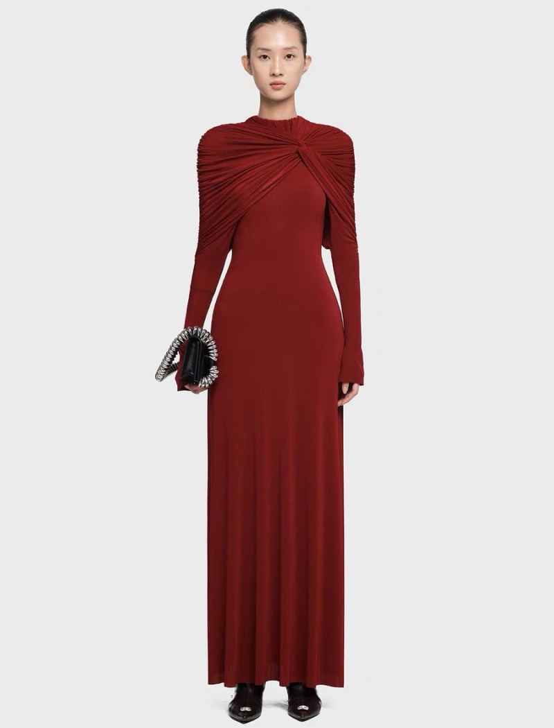 Ladies pure slim long dress asymmetry knitted fold dress