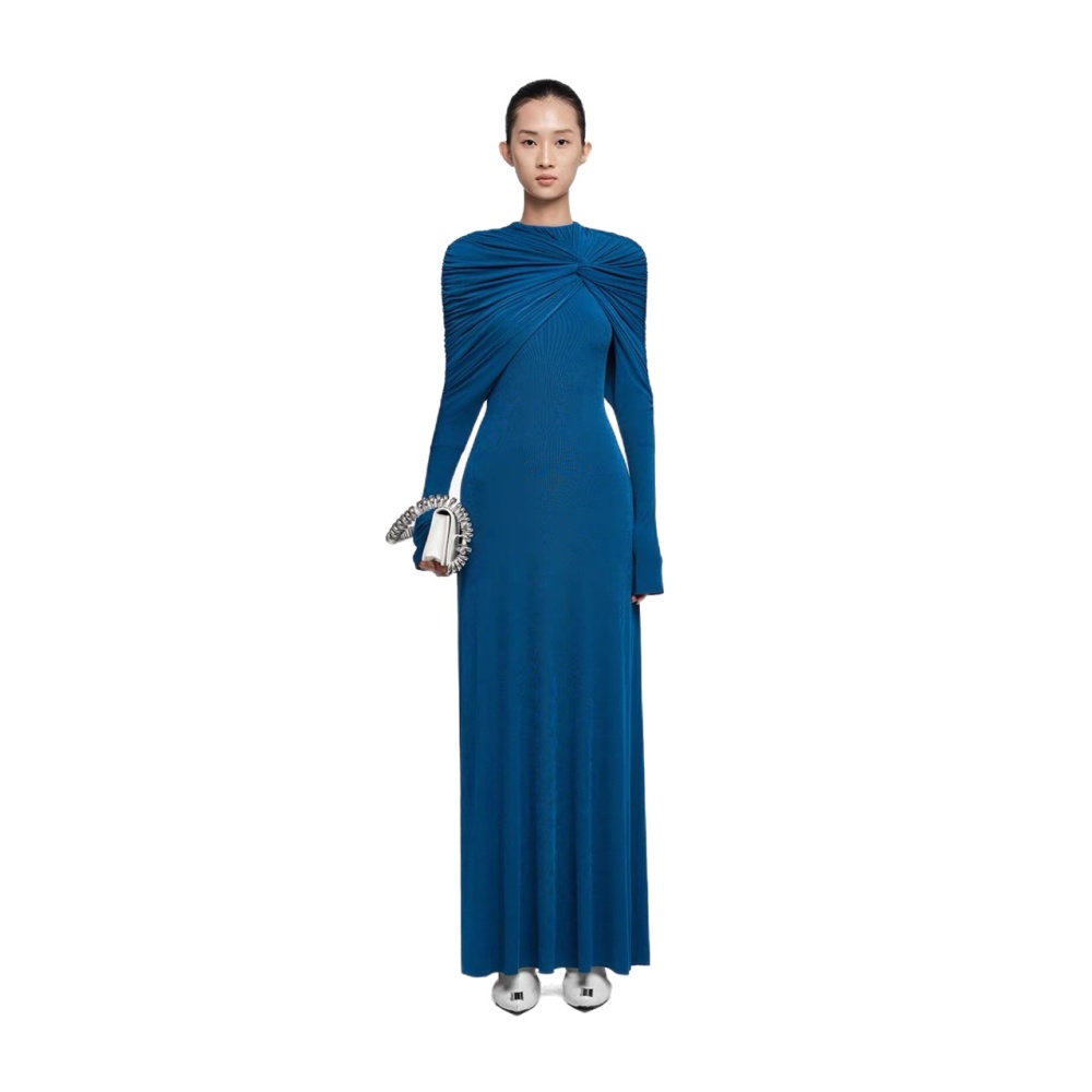Ladies pure slim long dress asymmetry knitted fold dress