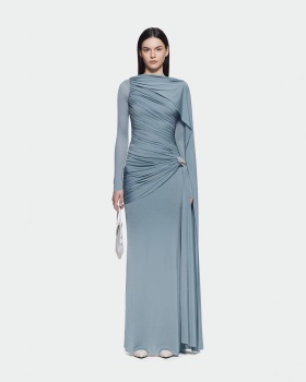 Knitted crimp niche long dress slim simple formal dress