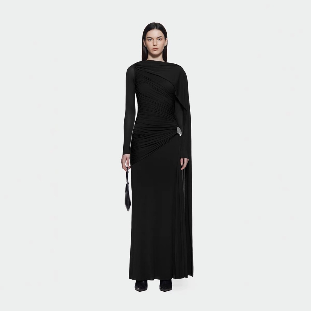 Knitted crimp niche long dress slim simple formal dress