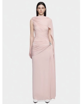 Pink mopping niche shawl knitted streamer long dress