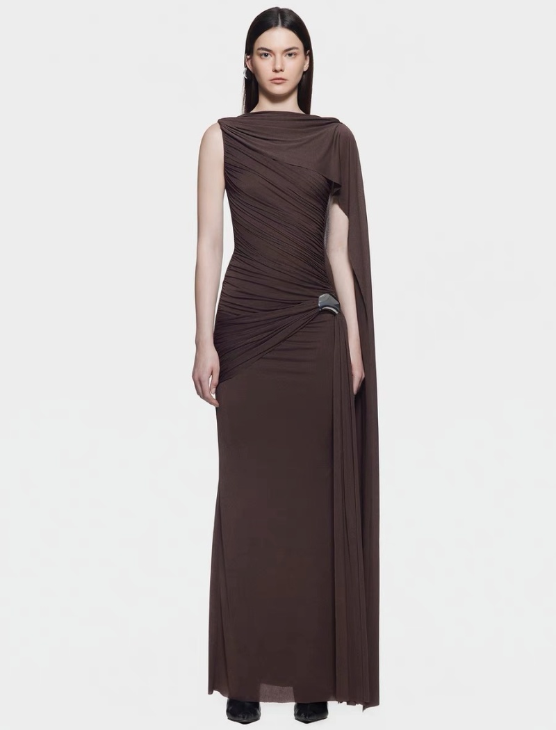 Pink mopping niche shawl knitted streamer long dress