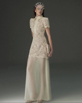 Hollow pinched waist short sleeve dress for women