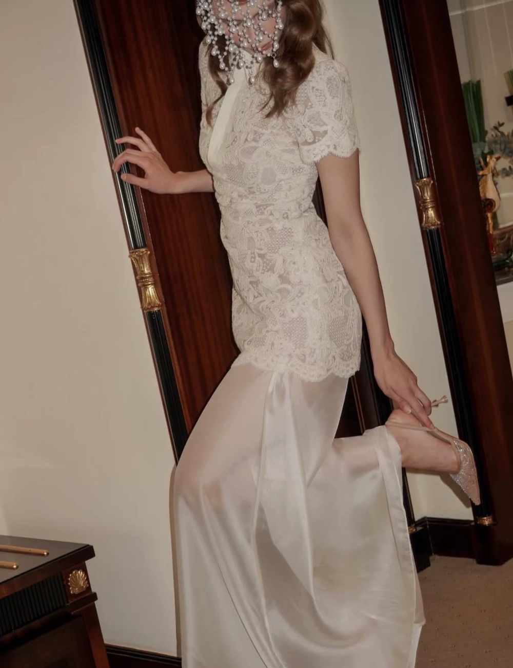 Hollow pinched waist short sleeve dress for women