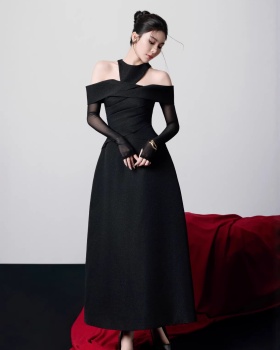 Elegant niche big skirt formal dress ladies black long dress