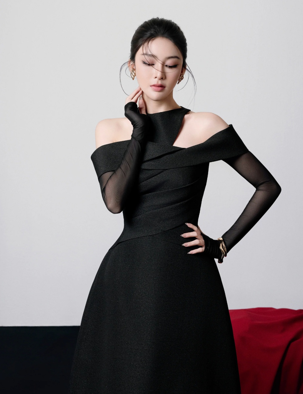 Elegant niche big skirt formal dress ladies black long dress