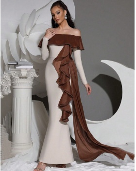 Lotus leaf edges long dress long sleeve dress for women