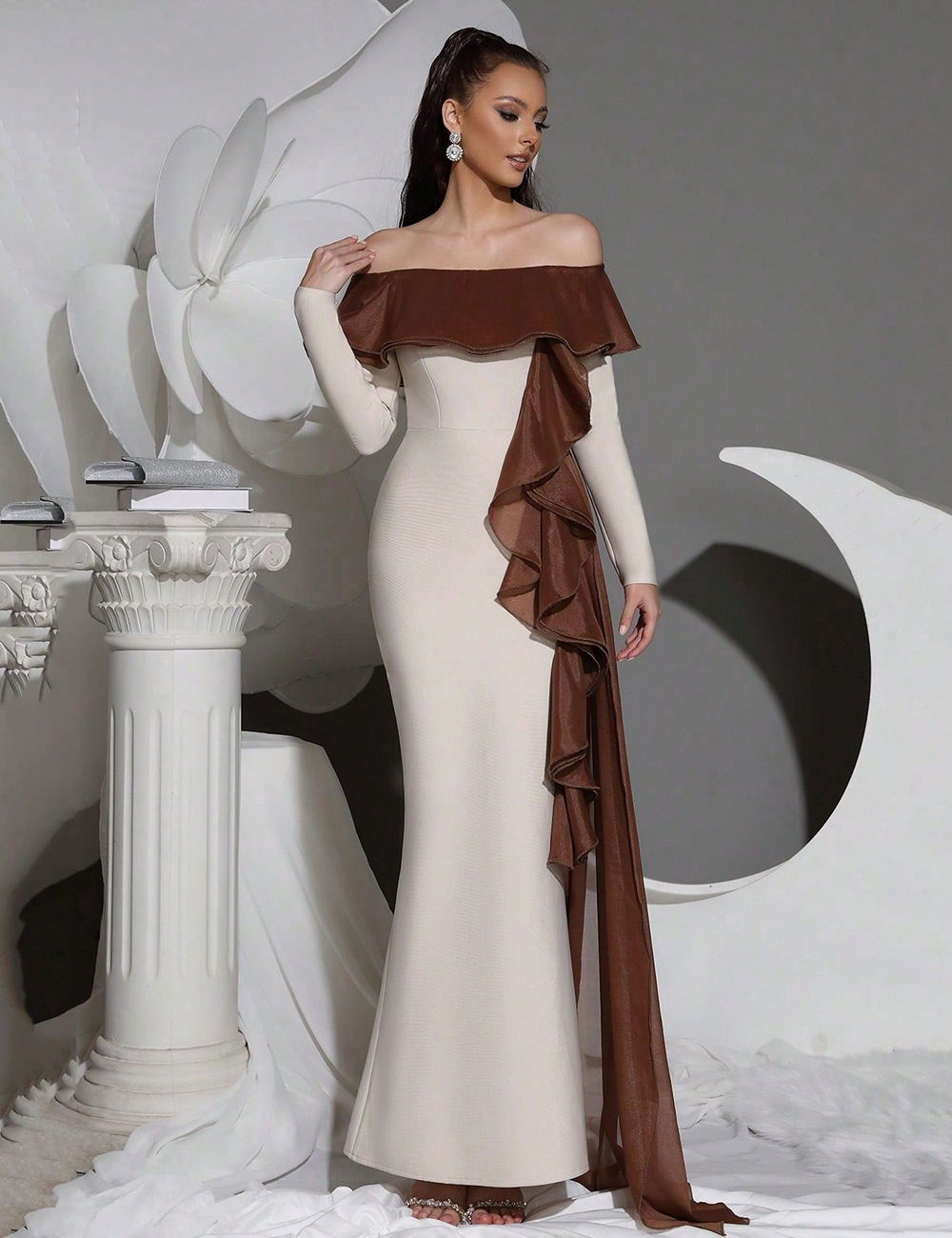 Lotus leaf edges long dress long sleeve dress for women