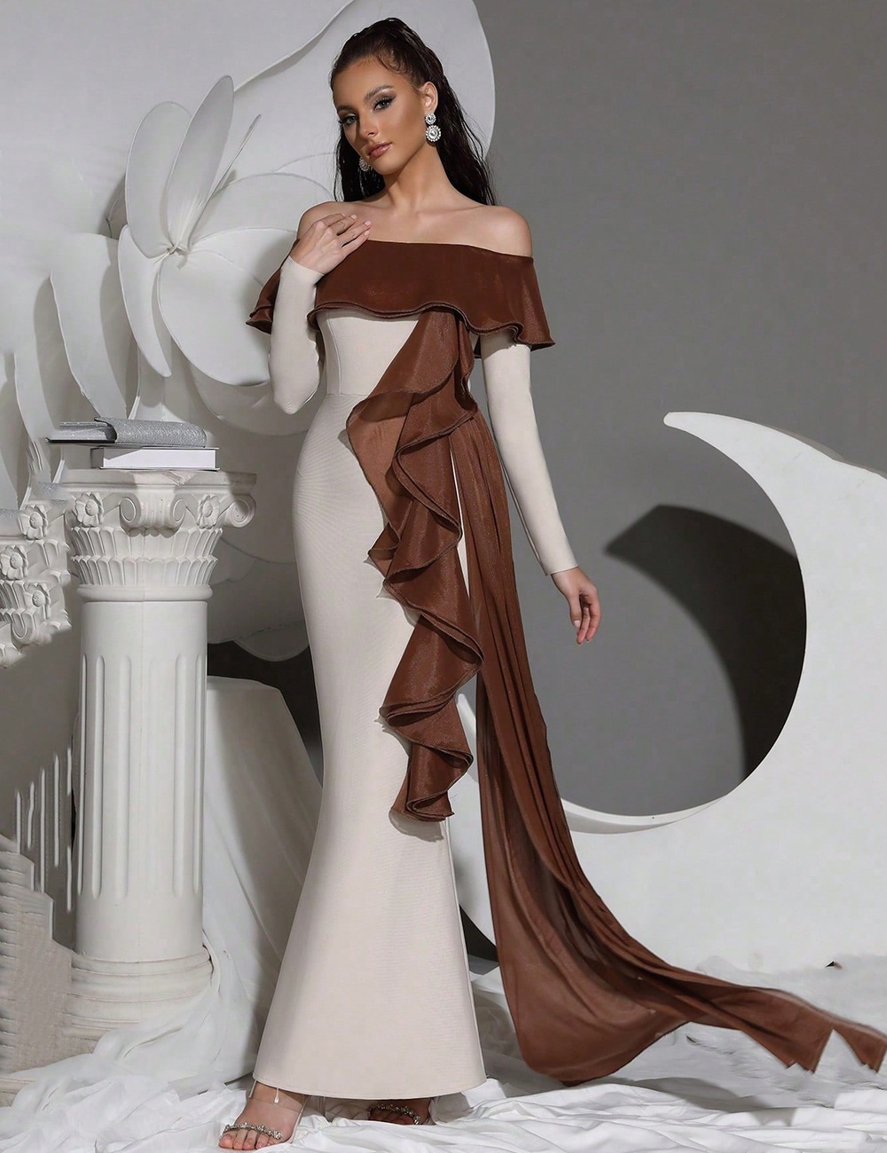 Lotus leaf edges long dress long sleeve dress for women