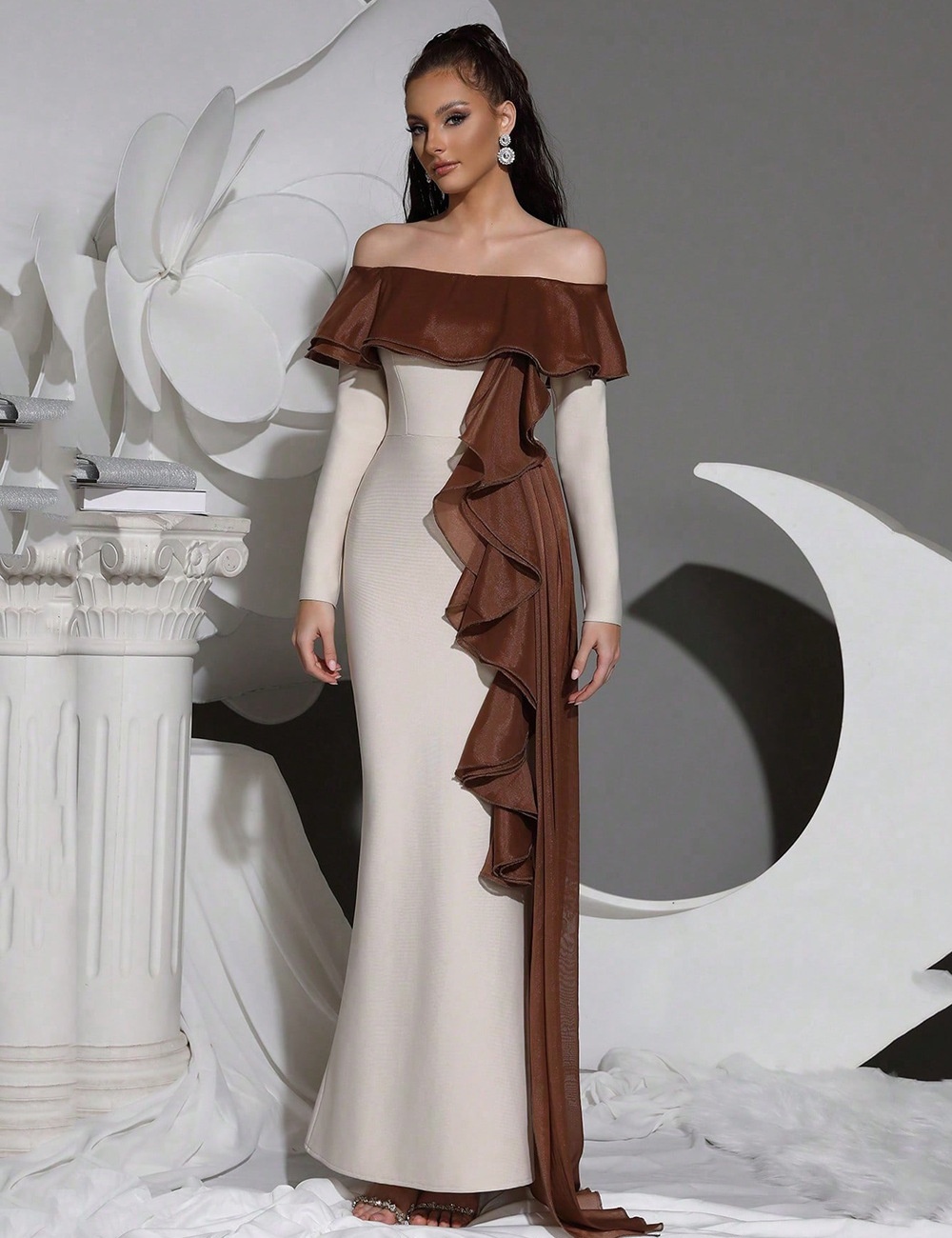 Lotus leaf edges long dress long sleeve dress for women