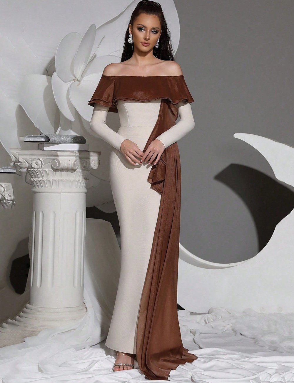 Lotus leaf edges long dress long sleeve dress for women