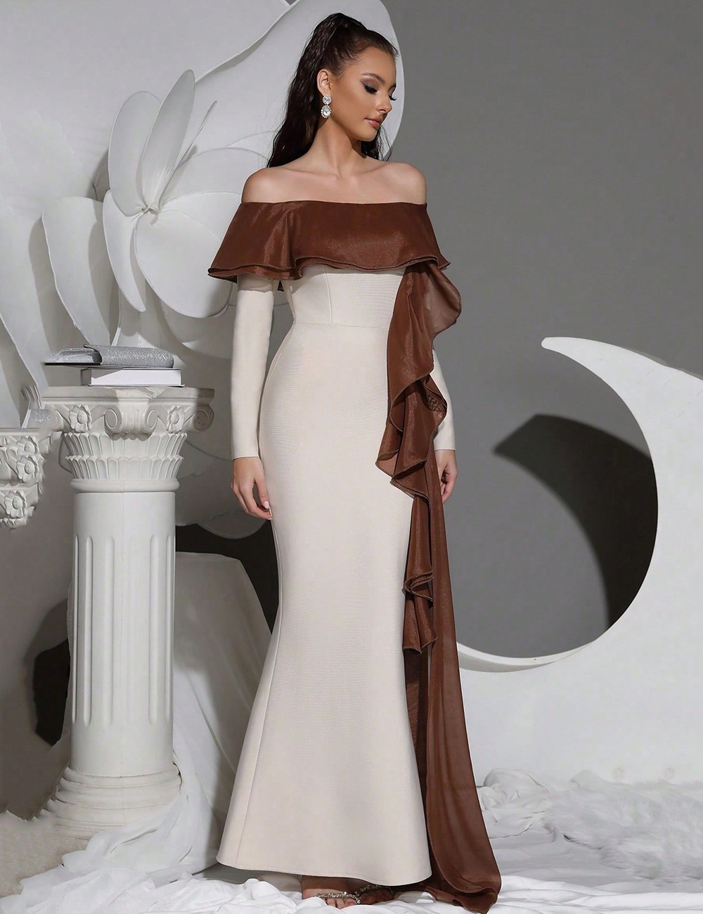 Lotus leaf edges long dress long sleeve dress for women
