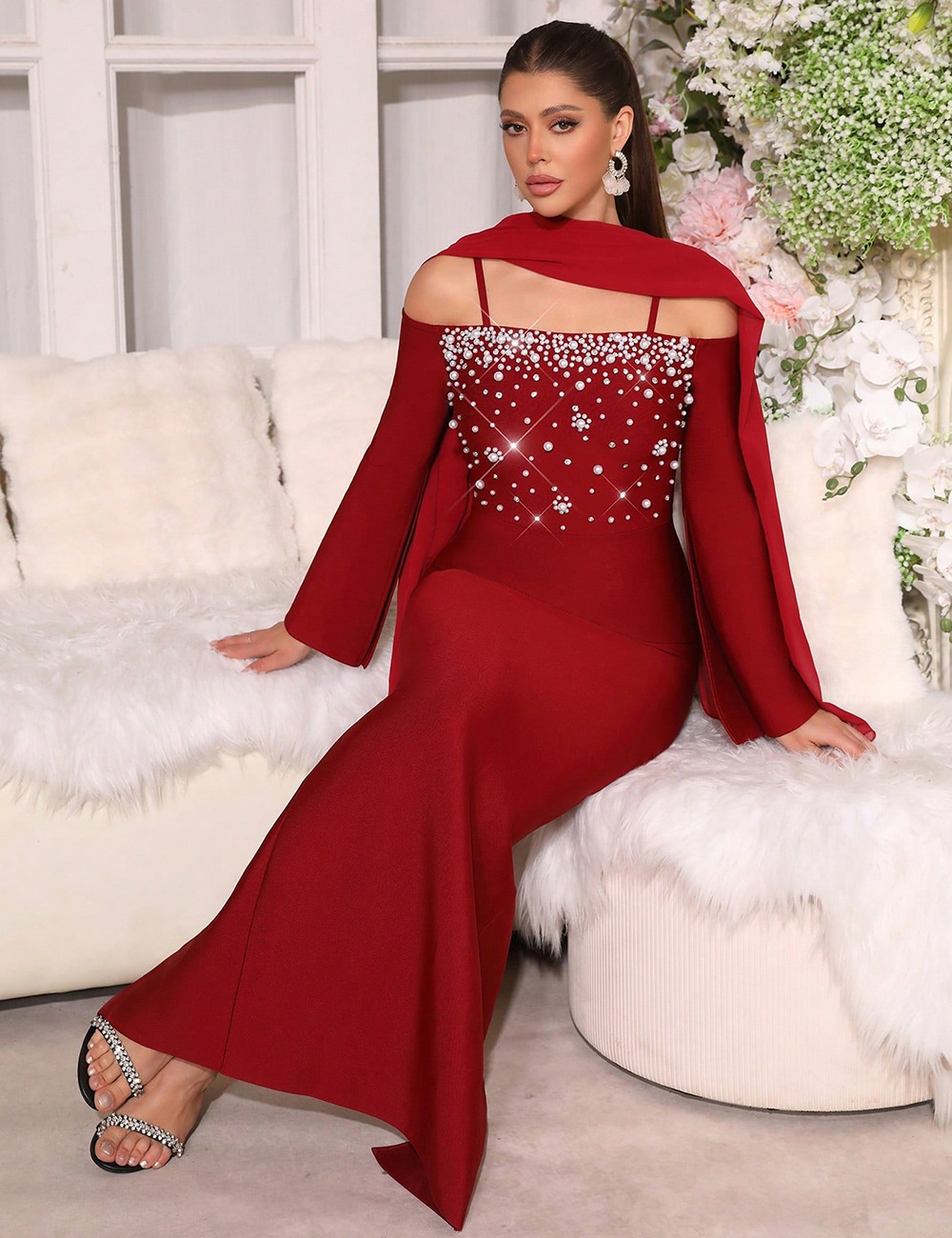 Rhinestone formal dress strapless long dress for women