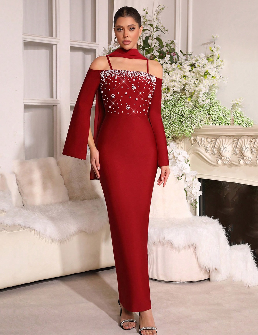 Rhinestone formal dress strapless long dress for women