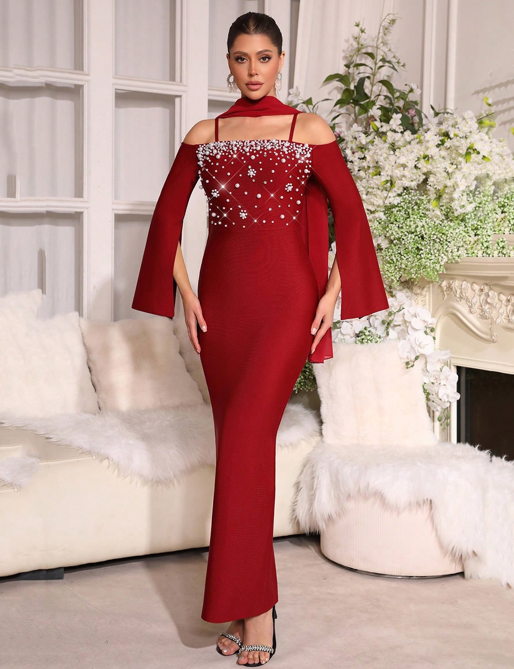 Rhinestone formal dress strapless long dress for women
