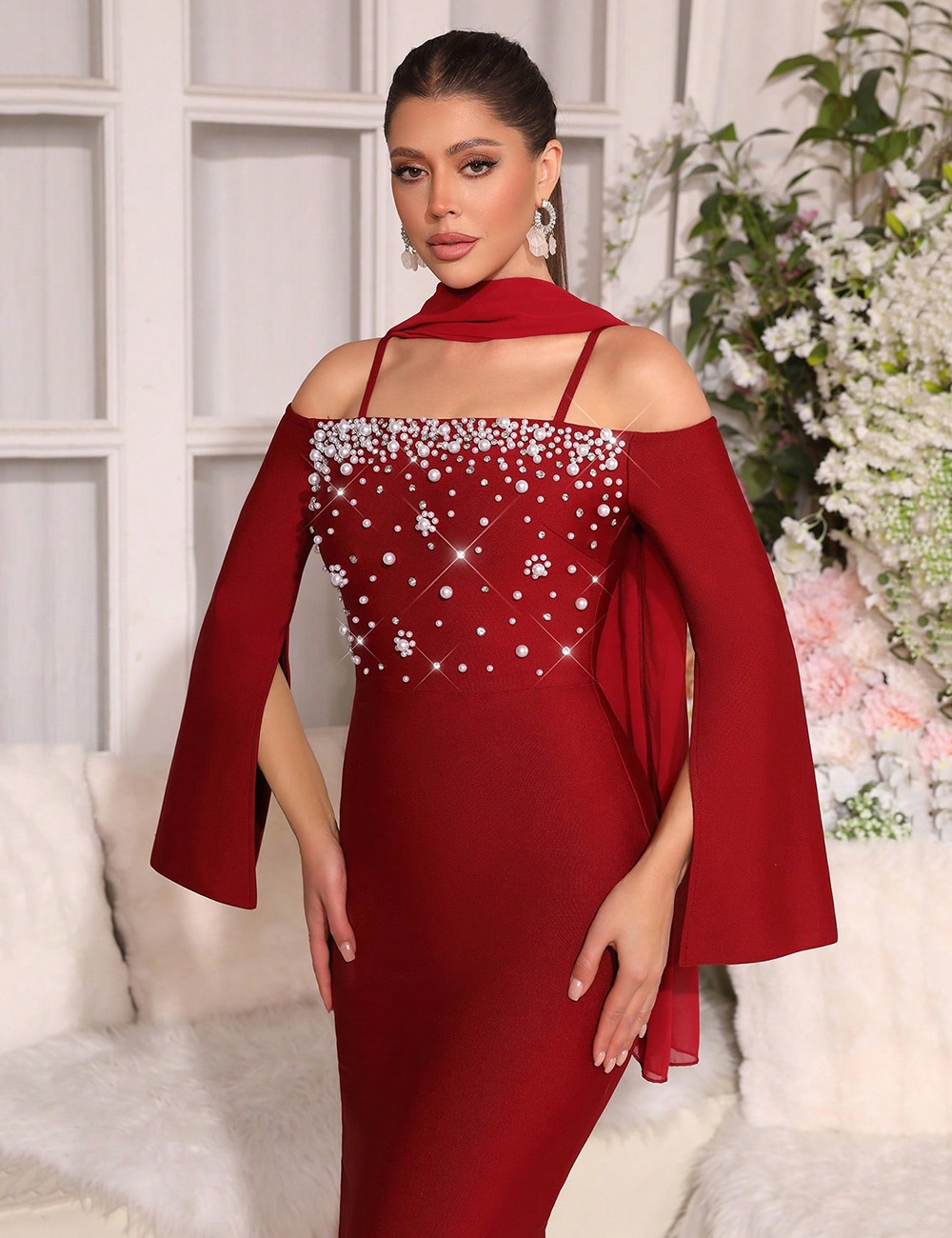 Rhinestone formal dress strapless long dress for women