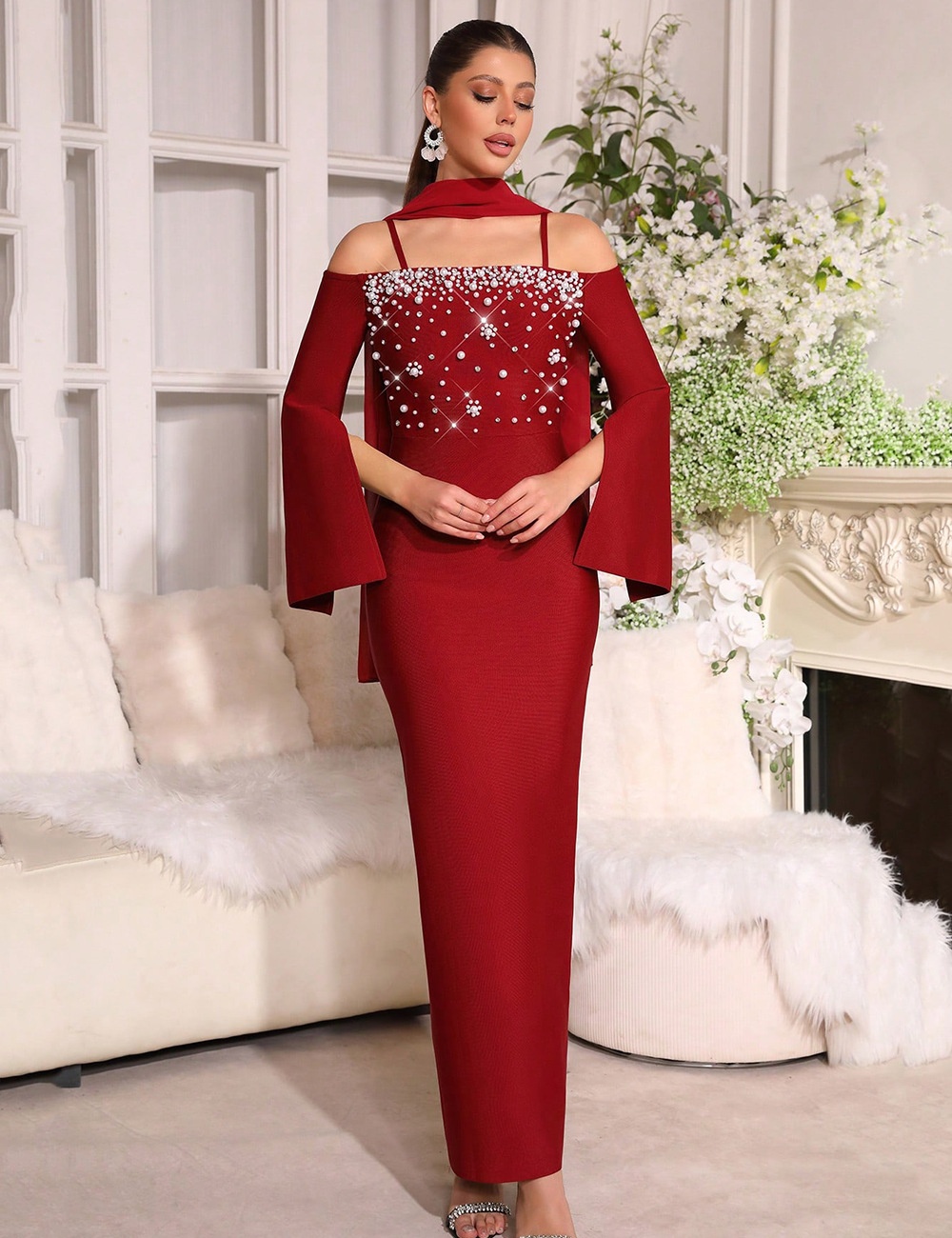 Rhinestone formal dress strapless long dress for women