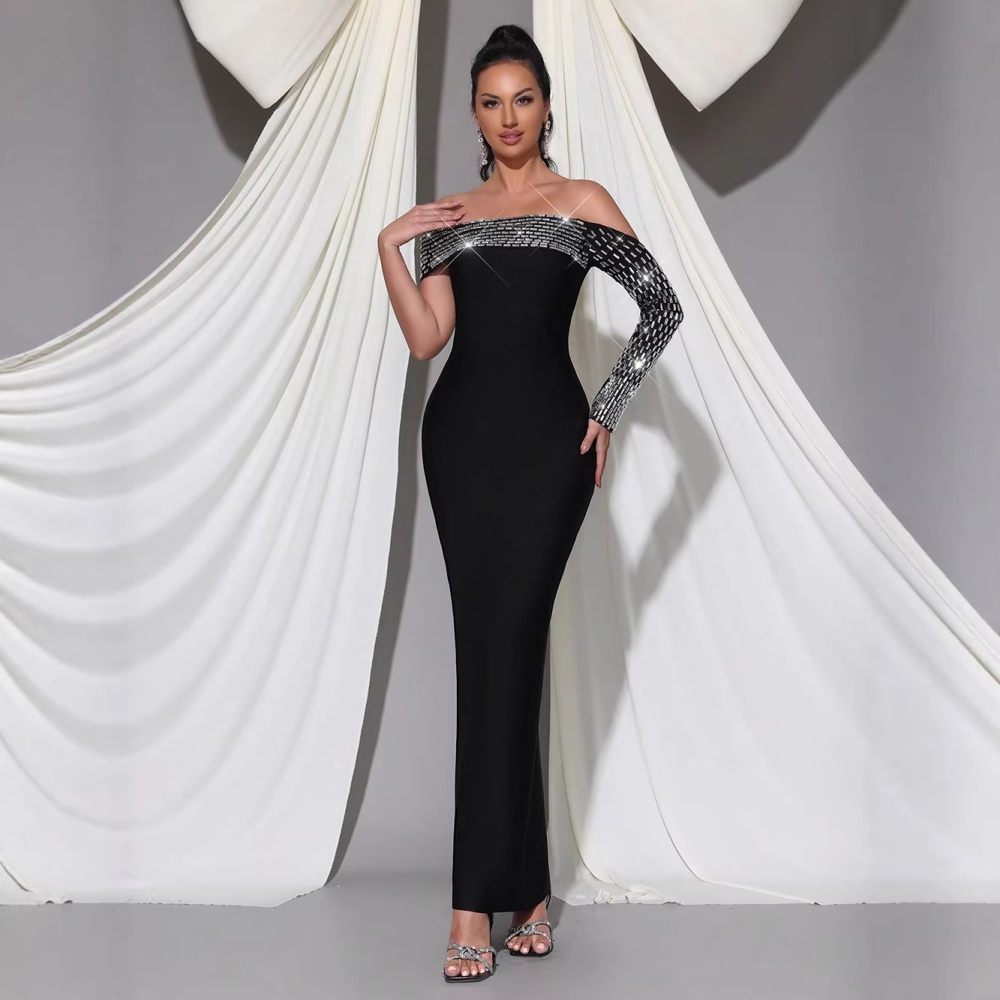 Bandage long dress long sleeve evening dress for women