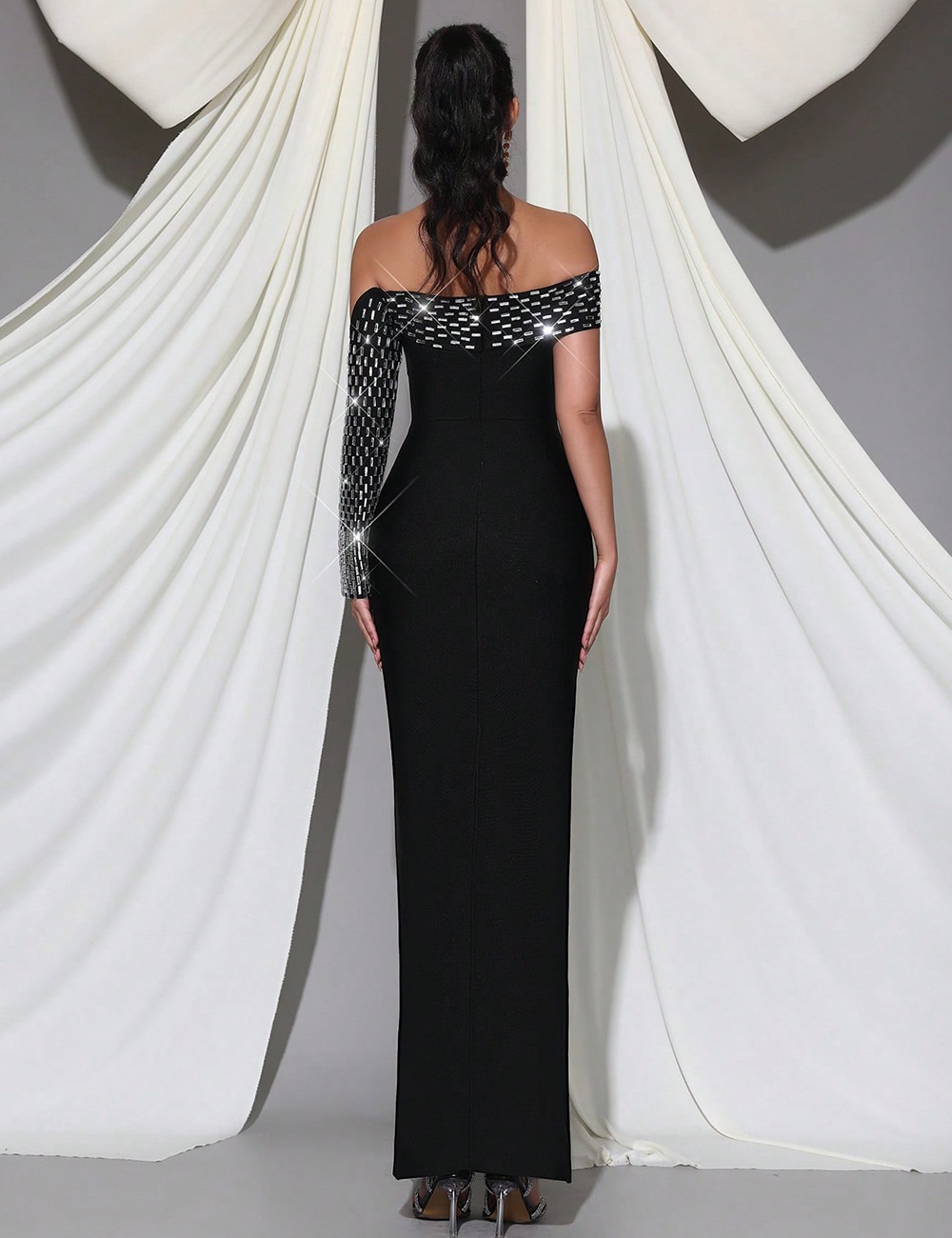 Bandage long dress long sleeve evening dress for women