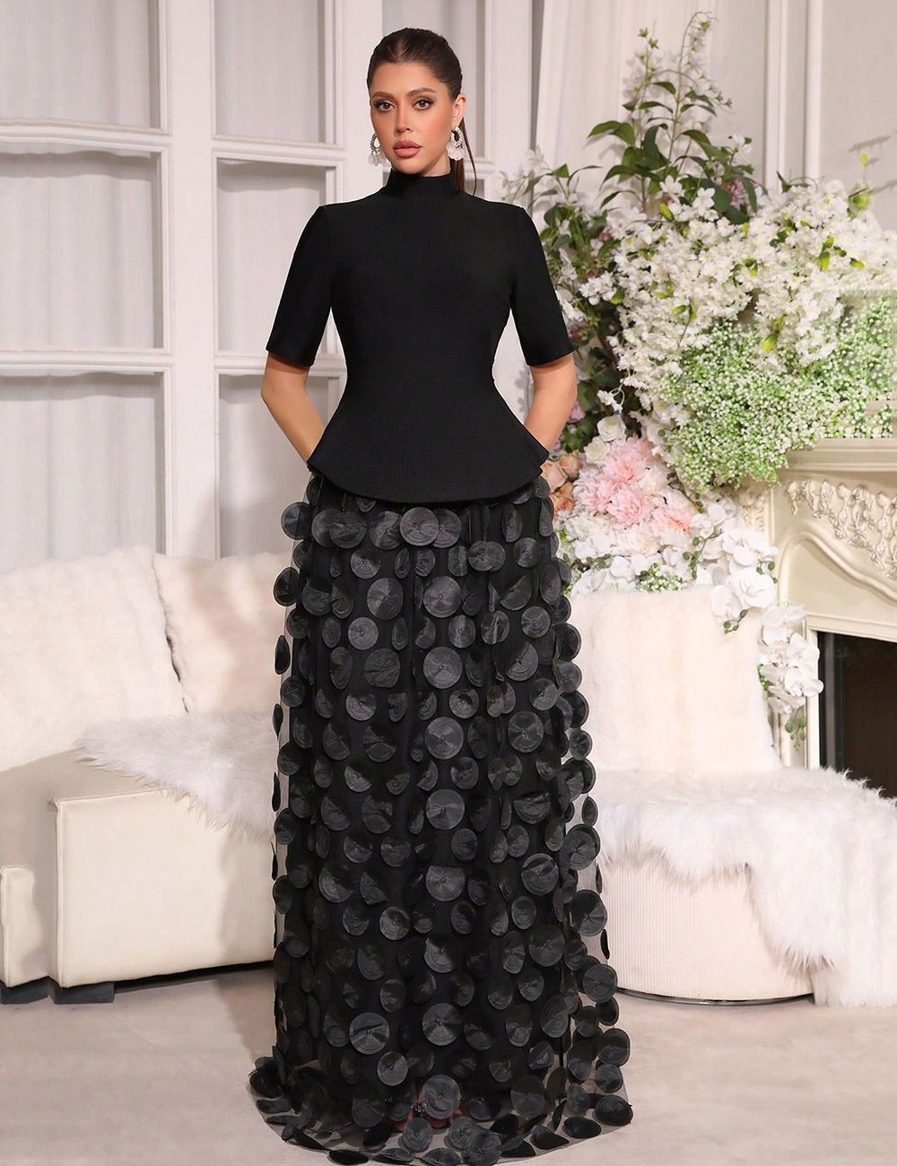 Stereoscopic banquet dress high collar Sexy underwear