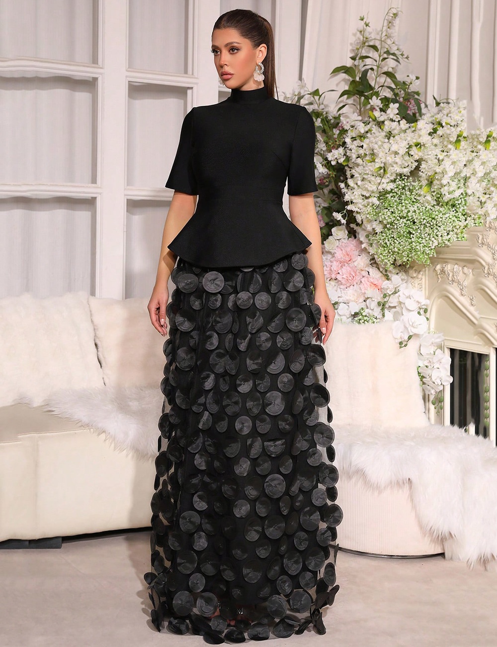 Stereoscopic banquet dress high collar Sexy underwear