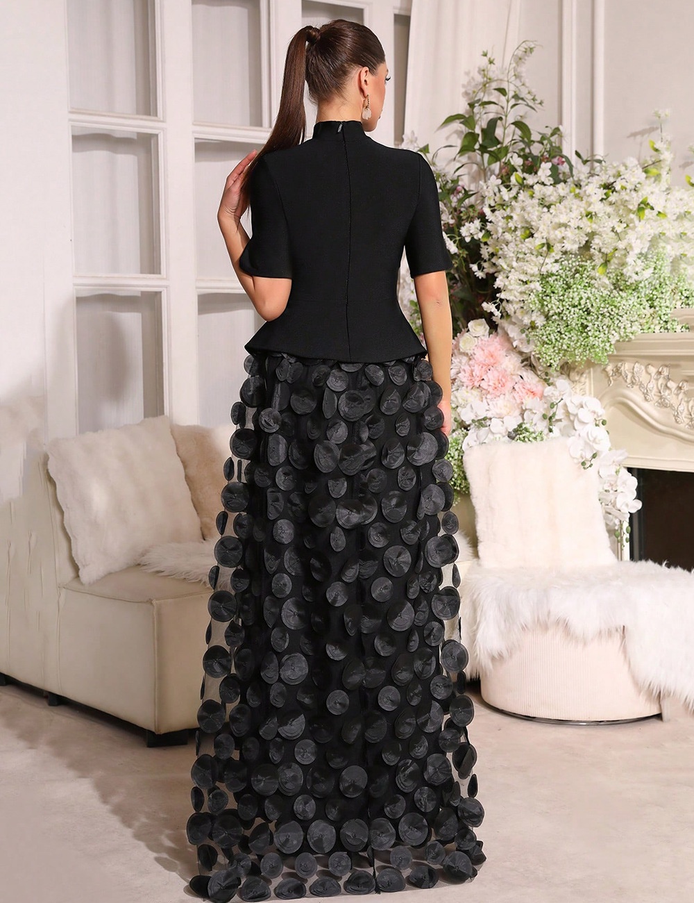 Stereoscopic banquet dress high collar Sexy underwear