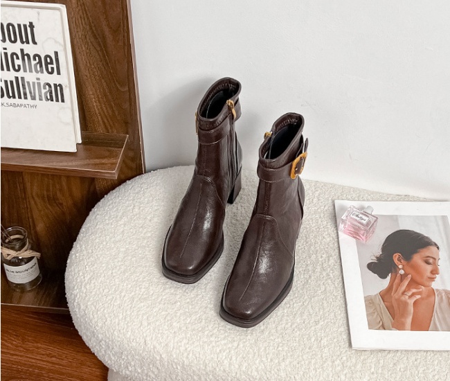 Square head boots autumn and winter short boots for women