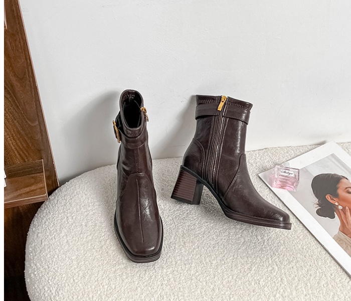 Square head boots autumn and winter short boots for women