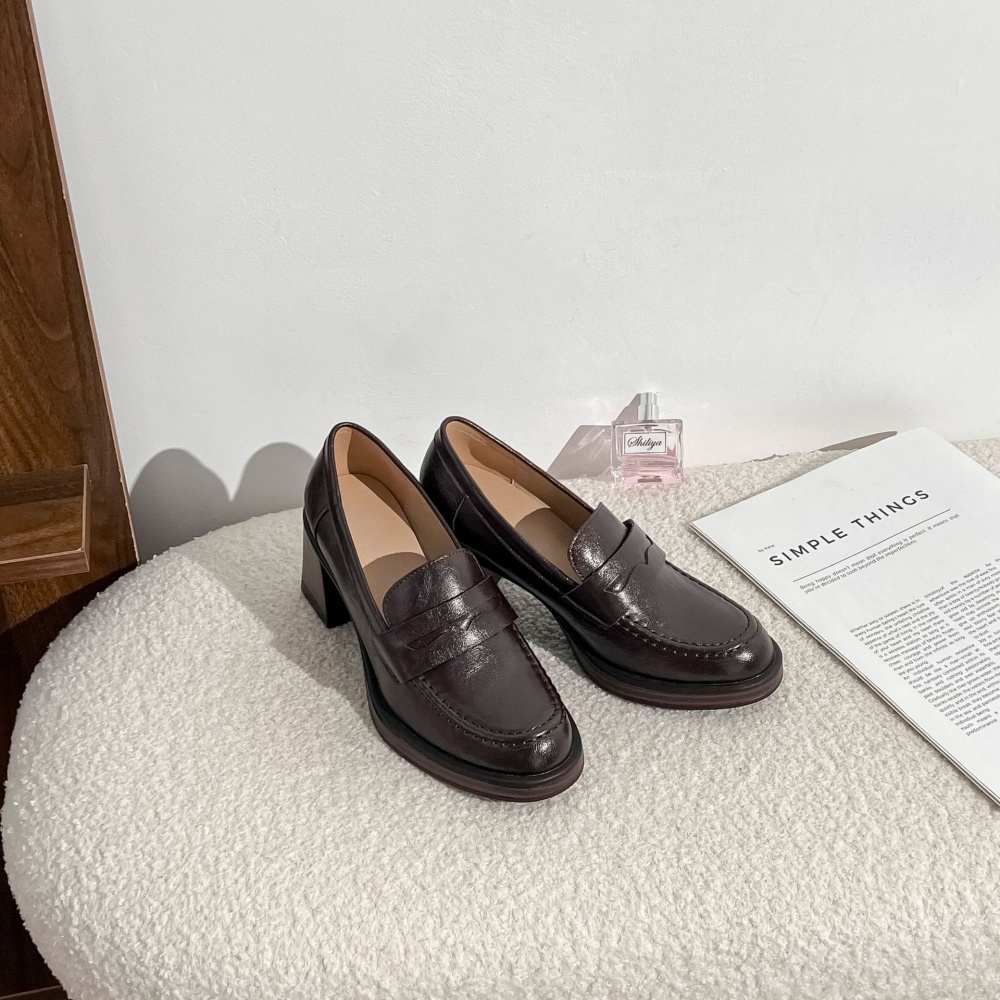 Heighten small lazy shoes retro thick loafers