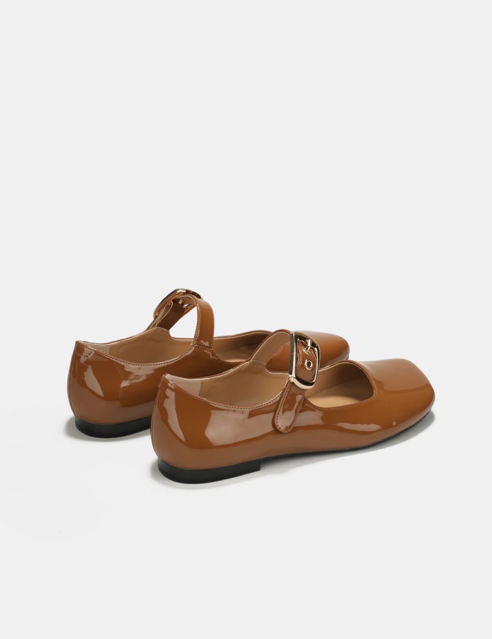 Simple cowhide patent leather flattie low silk shoes