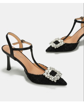 Fine-root side buckle summer sandals low pointed shoes for women