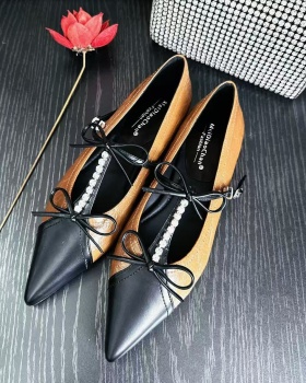 Banquet temperament double bow pointed flat low shoes