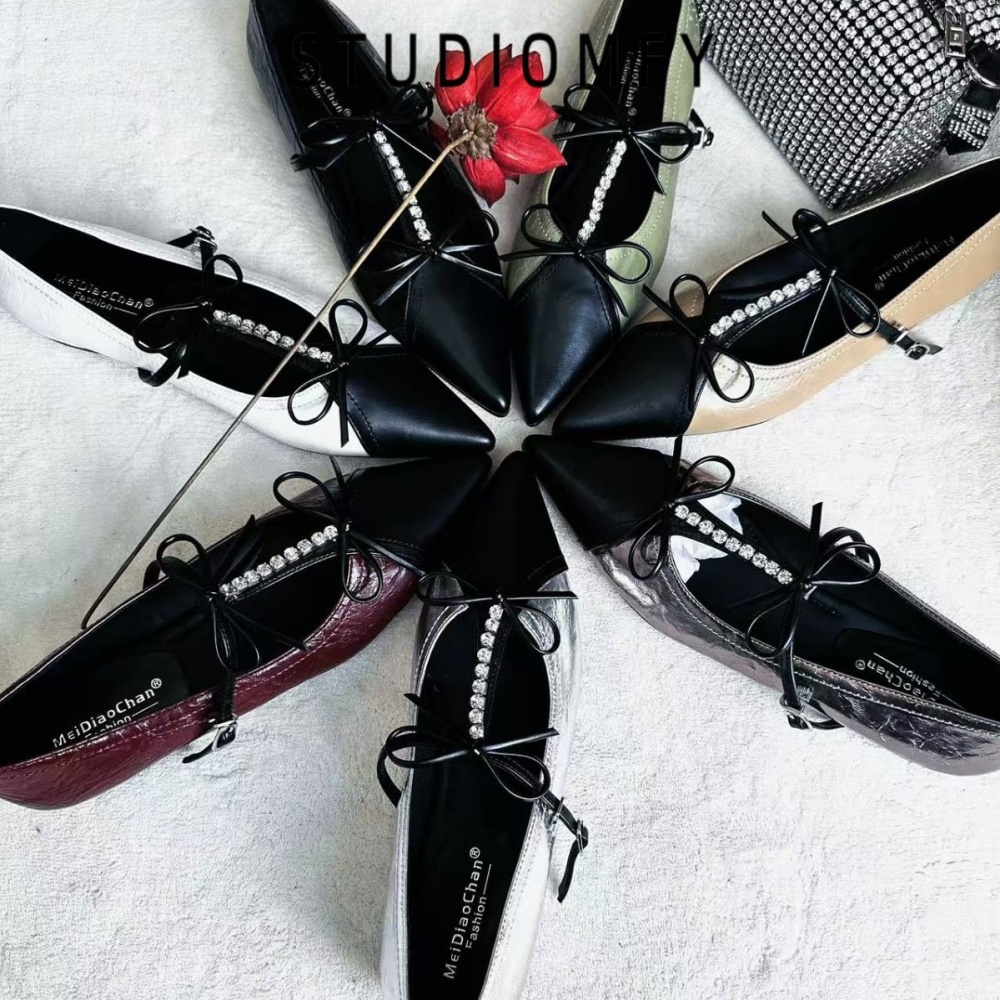 Banquet temperament double bow pointed flat low shoes