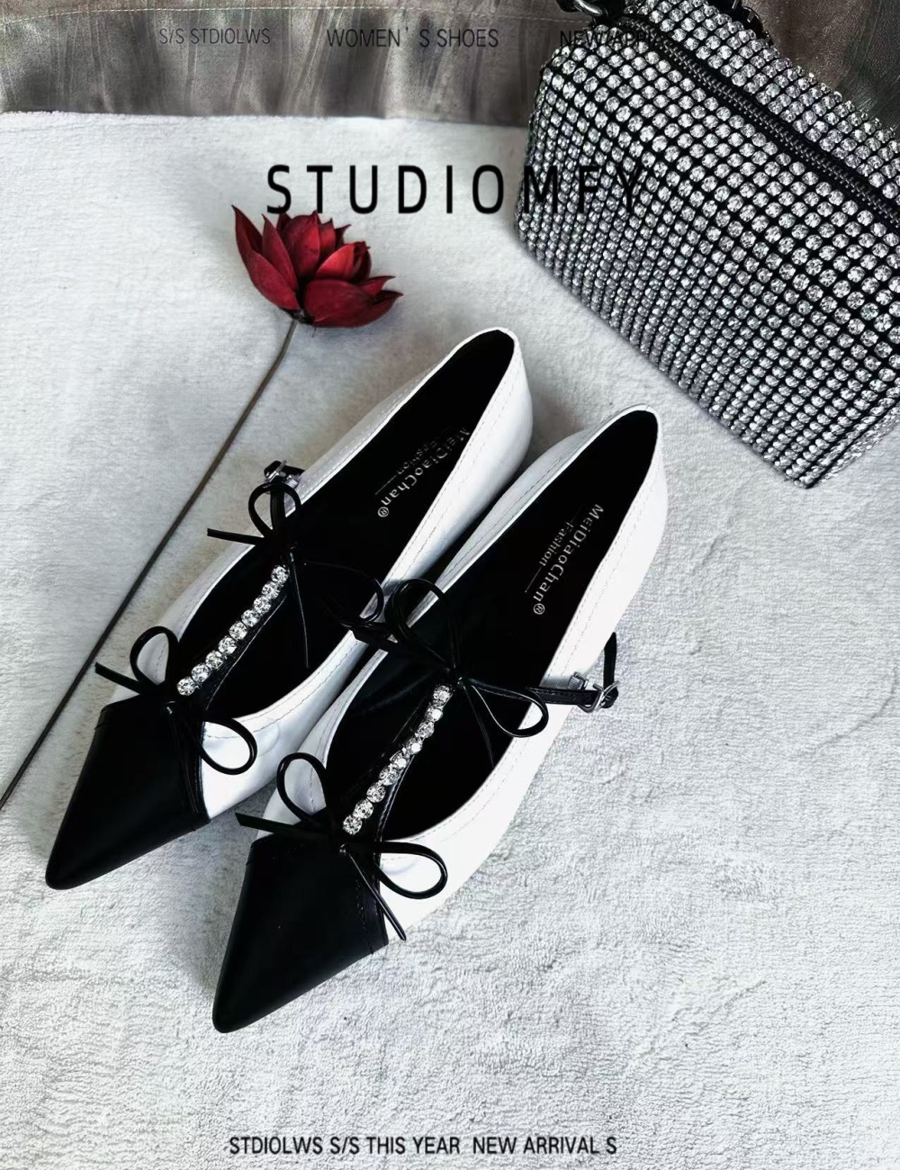 Banquet temperament double bow pointed flat low shoes