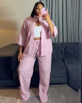 Stripe shirt European style long pants a set for women