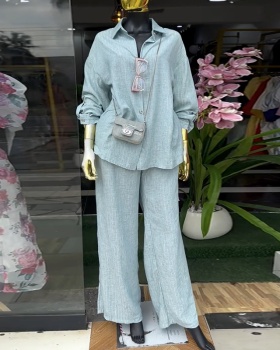 Stripe long pants fashion shirt a set for women