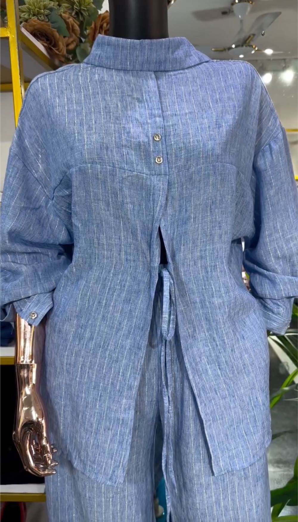 Stripe long pants fashion shirt a set for women