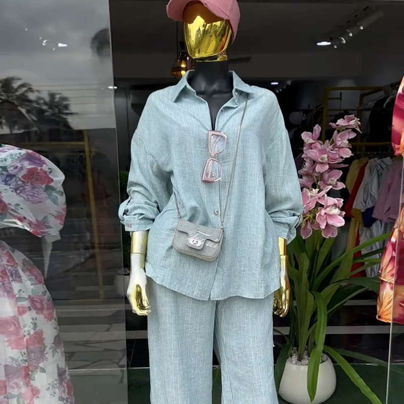 Stripe long pants fashion shirt a set for women