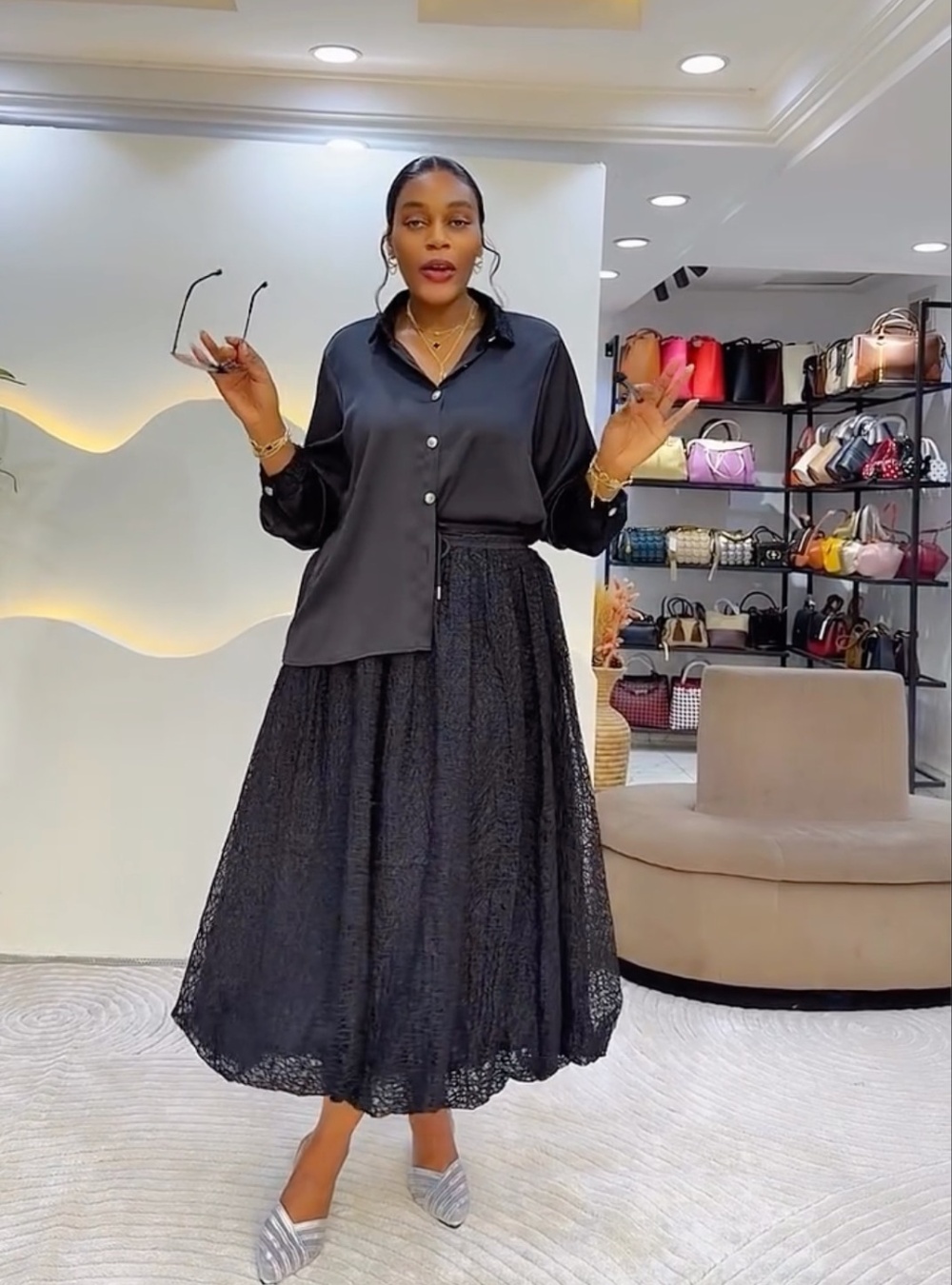 Long sleeve pure shirt European style skirt a set for women