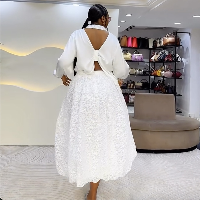 Long sleeve pure shirt European style skirt a set for women