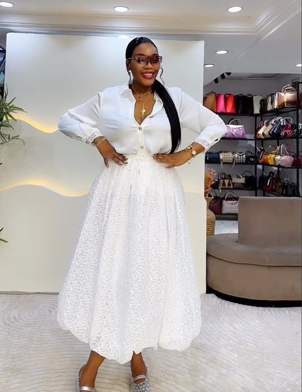 Long sleeve pure shirt European style skirt a set for women