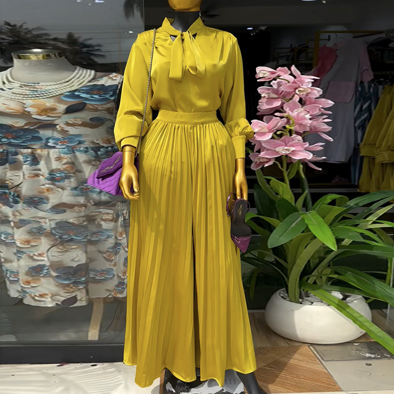 High waist shirt fashion long pants a set for women