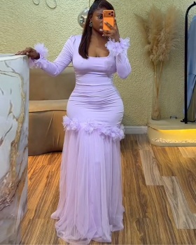 Gauze long European style dress for women