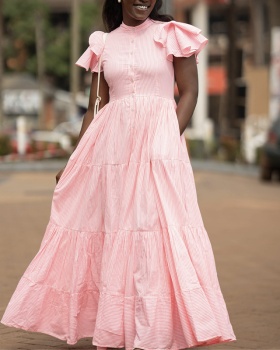 Spring stripe European style dress lapel fashion shirt for women